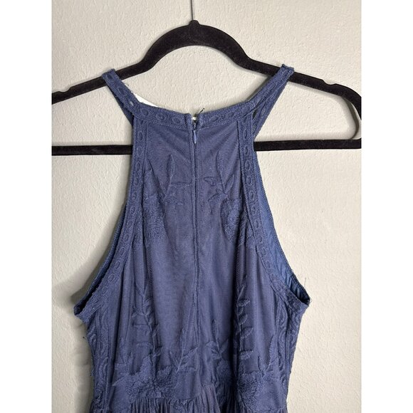 Altar'd State Women's Large Navy Maxi Sleeveless Halter Fully Lined Lace Dress - Picture 5 of 8